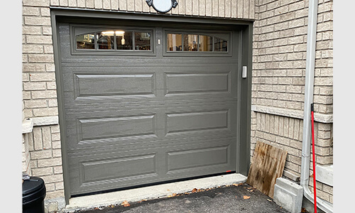 Standard+ Classic XL garage door, 8' x 7', Dark Sand, Clear windows