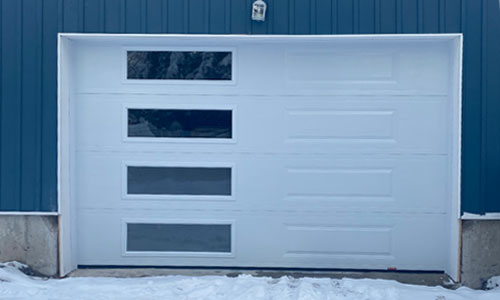 Acadia 138 Classic XL garage door, 11.1' x 7', Ice White, Clear windows