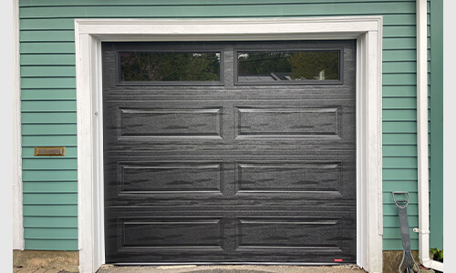 Acadia 138 Classic XL garage door, 8' x 7', Black, Clear windows