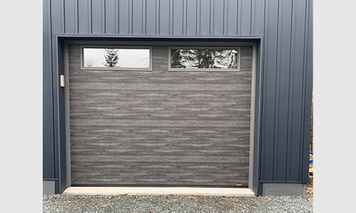 Standard+ Flush garage door, 9' x 7', Iron Ore, Clear windows