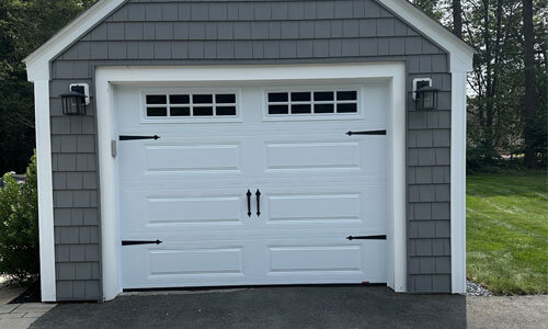 Acadia 138 Classic XL garage door, 9' x 7', Ice White, Clear windows