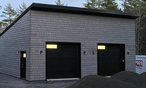 Acadia 138 Flush garage doors, 10' x 9', Black, Sandblasted windows