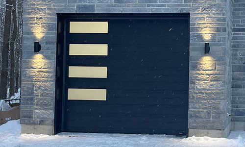 Standard+ Flush garage door, 10' x 9', Black, Sandblasted windows