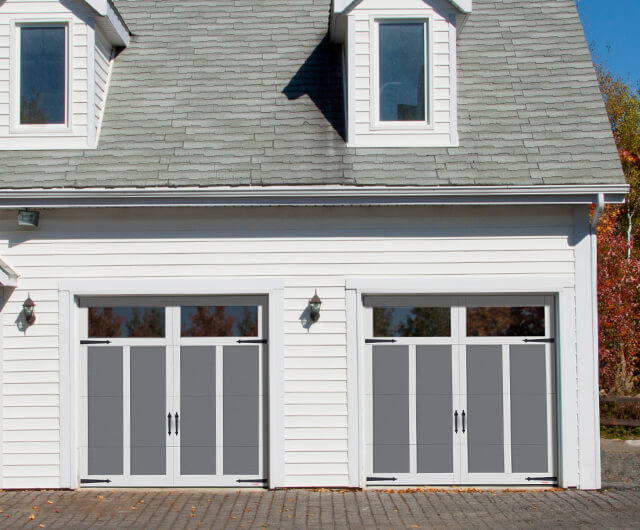 Eastman E-12, 8' x 8', Charcoal doors and Ice White overlays, Panoramic Clear windows