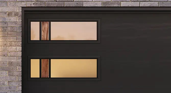 Zoomed garage door with Zen Walnut Sandblasted glass