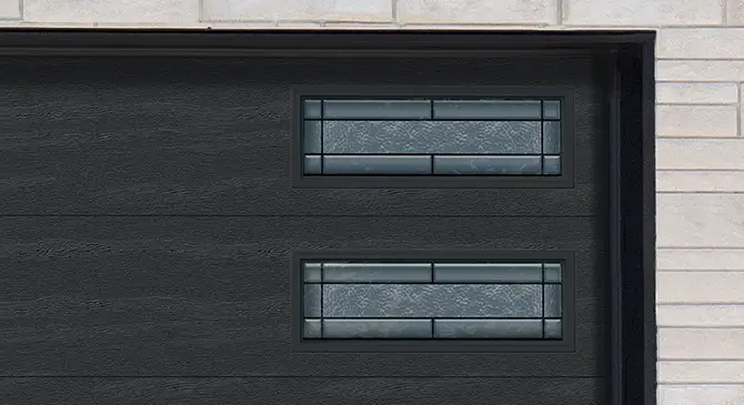 Zoomed garage door with stained glass