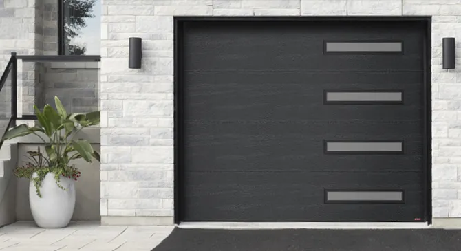 Garage door with 40" x 7" slim windows
