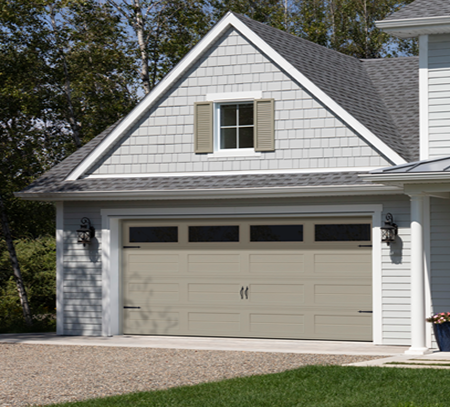 Double Traditional Style garage doors with the Shaker-Flat Short design in the White colour