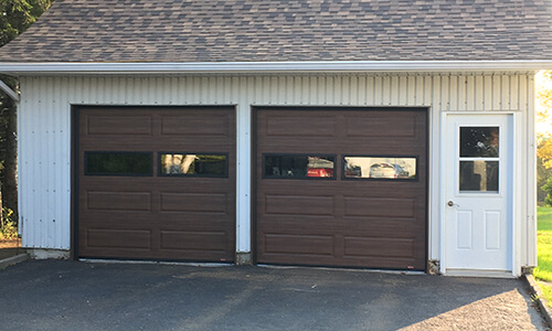 Standard+ XL garage door, 7' 9'' x 7', Chocolate Walnut, Clear Windows