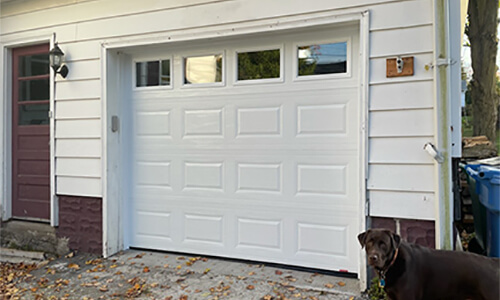 Acadia 138 Classicc CC garage door,  9' x 7', Ice White, Clear windows