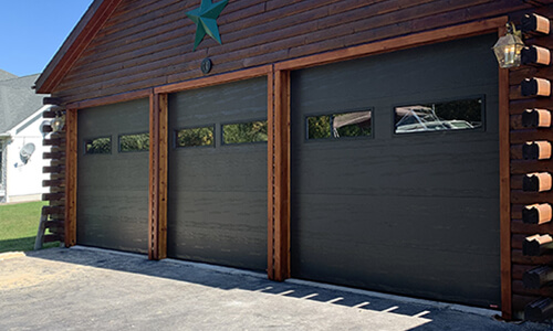 Standard+ Flush garage doors, 9' x 7', Black, Clear windows