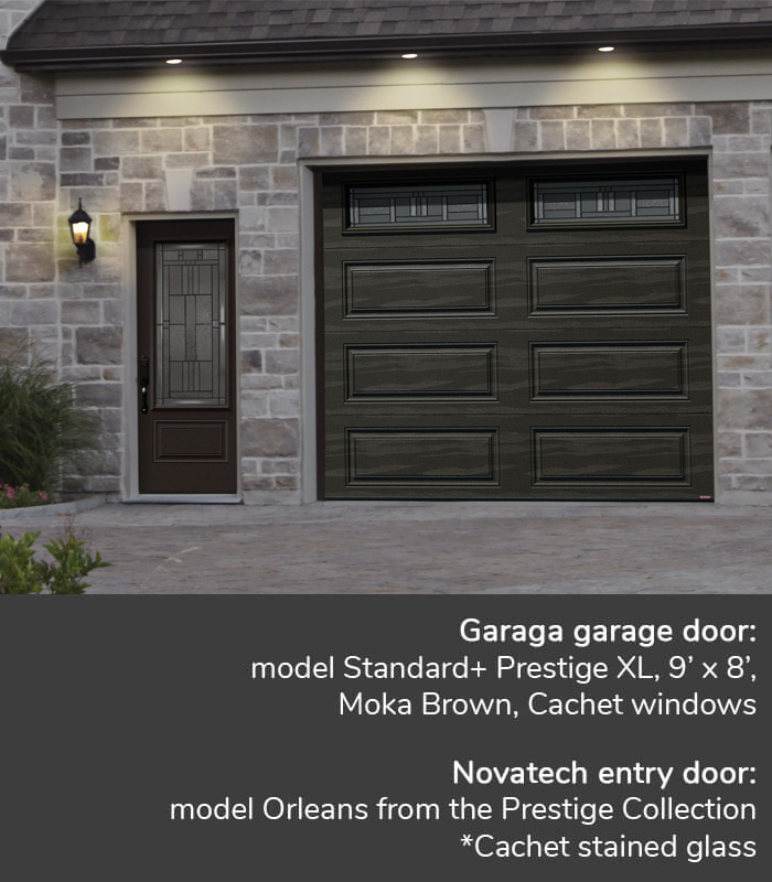 GARAGA garage doors | Standard+, Moka Brown, Prestige, 9' x 7' | Novatech Entry door