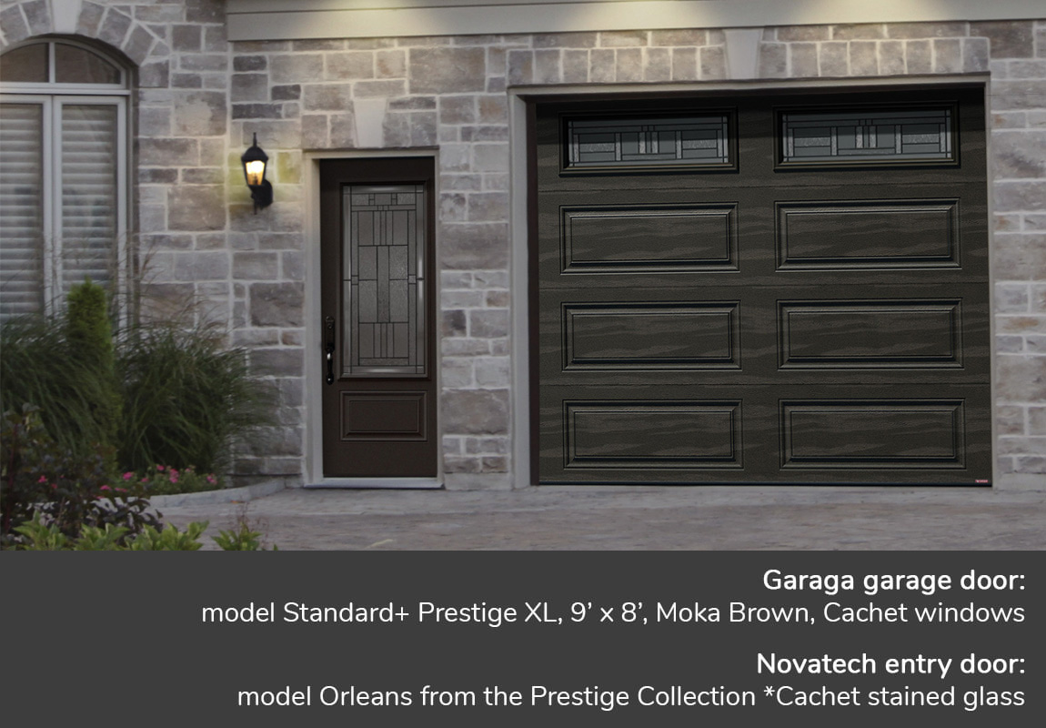 GARAGA garage doors | Standard+, Moka Brown, Prestige, 9' x 7' | Novatech Entry door