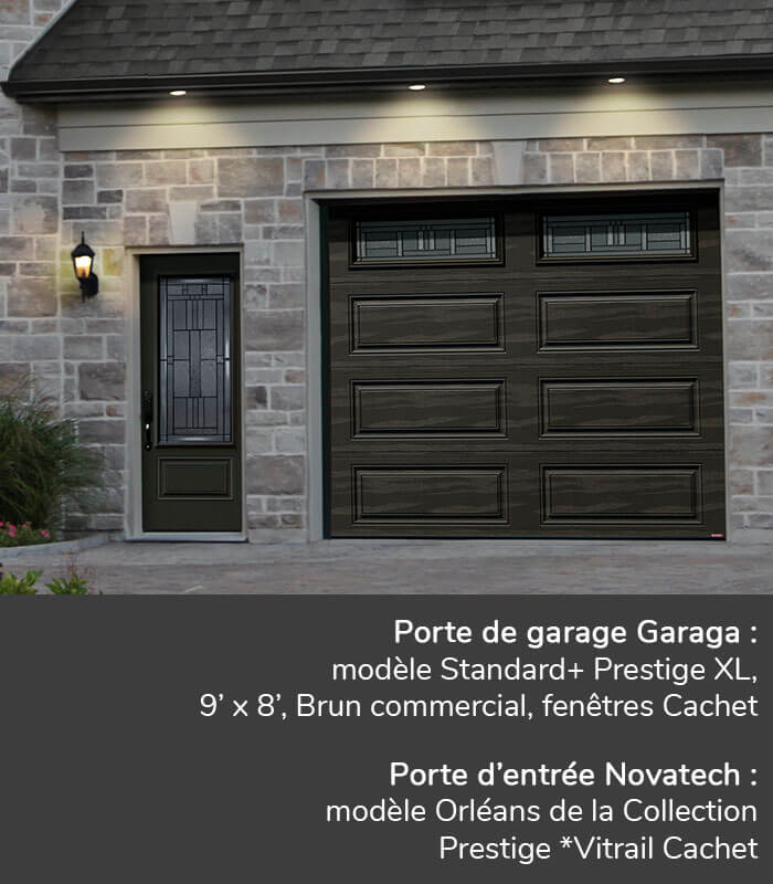 Portes de garage GARAGA | Standard+, Brun commercial, Prestige, 9' x 7' | Porte d'entrée Novatech