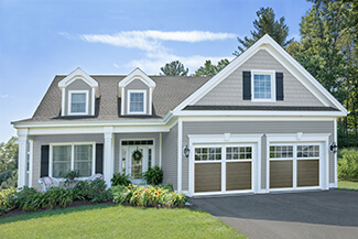 Princeton P-11, 9' x 7', Dark Sand doors and Ice White overlays, 8 lite Panoramic windows with Clear glass with Clear glass