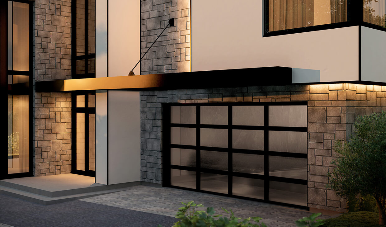 California, 16' x 7', Black aluminum frame, Satin glass