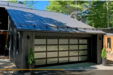 California Garage Door, with Black color frame, and Sandblasted glass windows