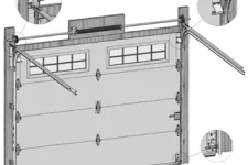 3D d'une porte de garage avec zoom sur les ressorts torsion
