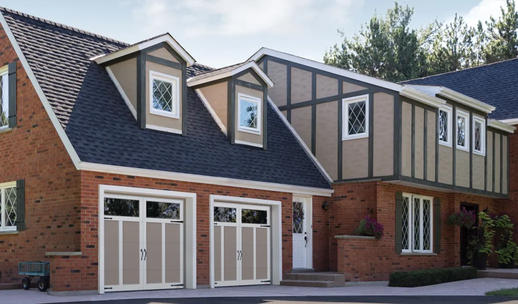 Eastman E-12, 8' x 7', Claystone doors and Ice White Overlays, Clear Panoramic windows