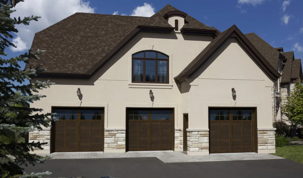 Princeton P-12, 9' x 8', Chocolate Walnut doors and overlays, 8 lite Panoramic windows