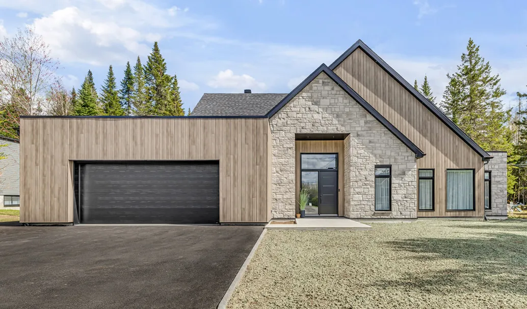 Standard+ Moderno 2 lignes, 18' x 8', Noir / Agencement : porte d'entrée Novatech, modèle Vog