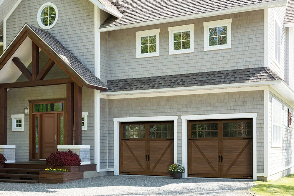 Princeton P-23, 8’ x 7', Chocolate Walnut doors and overlays, 8 lite Panoramic windows