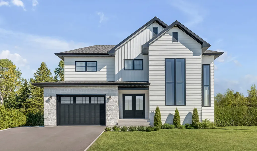 Princeton P-13, 12’ x 8', Black doors and overlays, 8 lite Panoramic windows with White Sandblasted glass