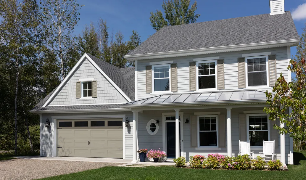 Vantage Shaker-Slat Two, 16' x 8', Sandstone, Clear windows