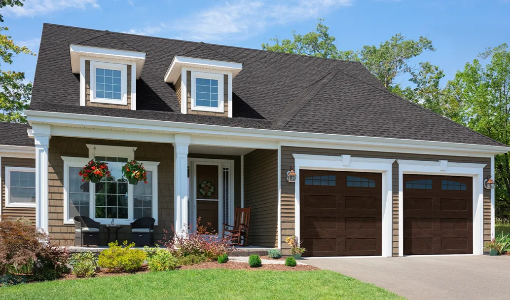Village Collection V Layout, Flat base, 9' x 8', Dark Walnut Faux Wood, windows with Double Stockton Arch Inserts