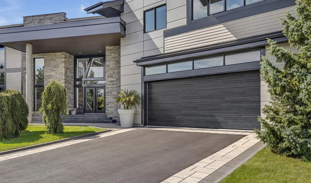 Plank, 20' x 8', Carbon Oak HD Wood Tone door. Novatech's Uno entry door.