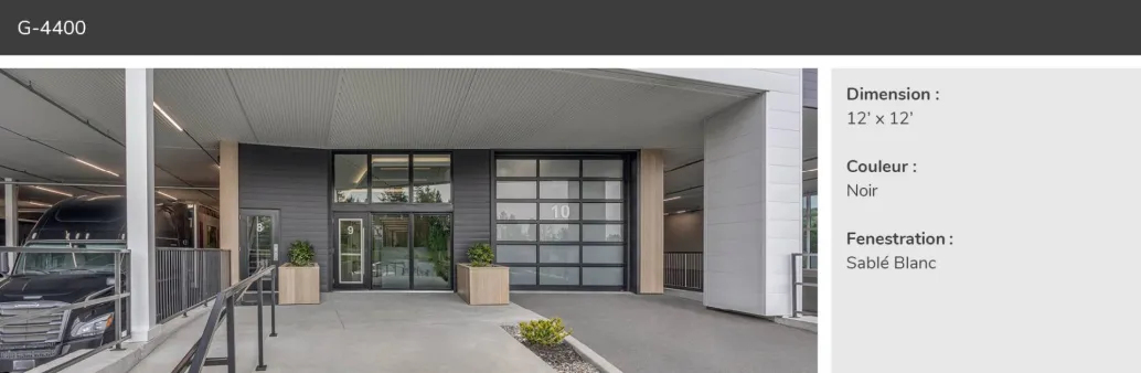 G-4400, 12' x 12', Profilé noir, Fenestration Sablé Blanc