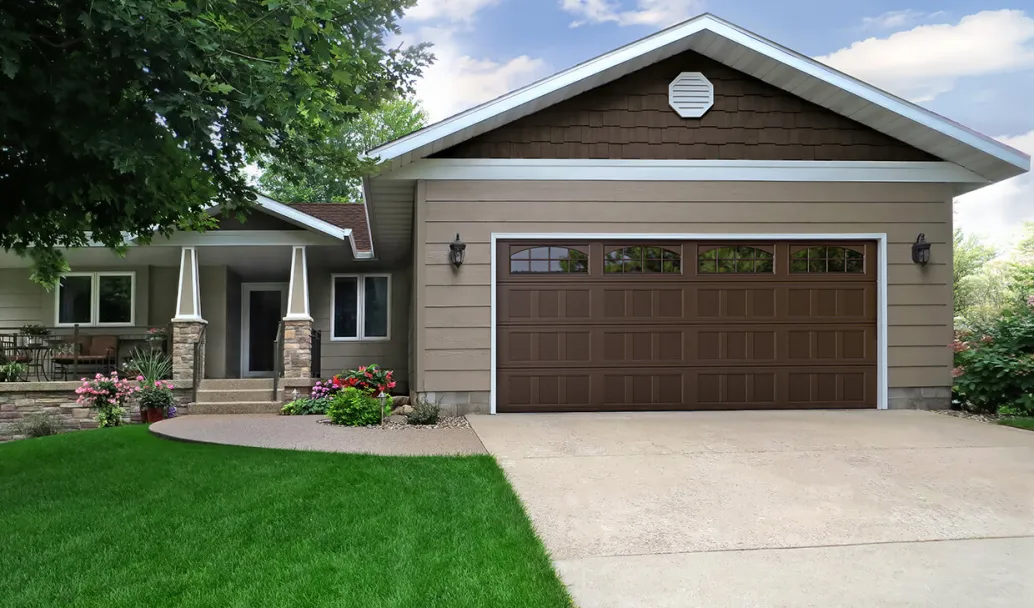 Village Collection I-2 Layout, Flat base, 16' x 7', Brown doors, windows with Cascade Inserts
