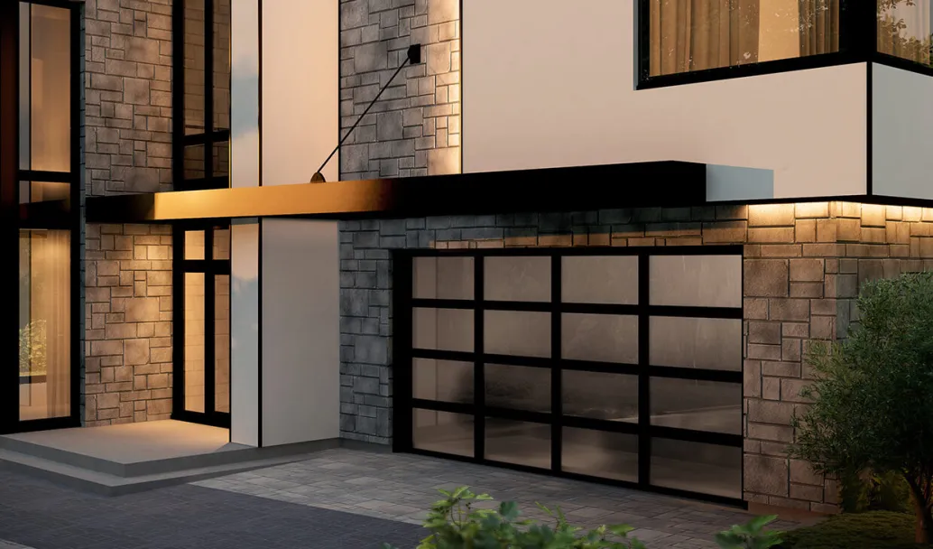 California, 16' x 7', Black aluminum frame, Satin glass