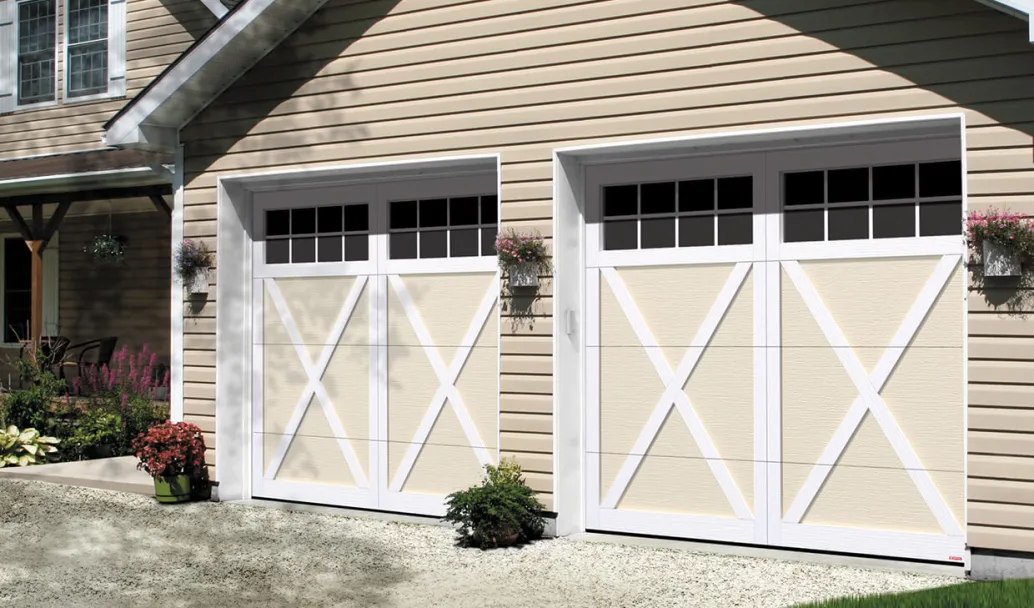 Eastman E-21, 9' x 7', Desert Sand doors and Ice White overlays, Panoramic 8 lite windows