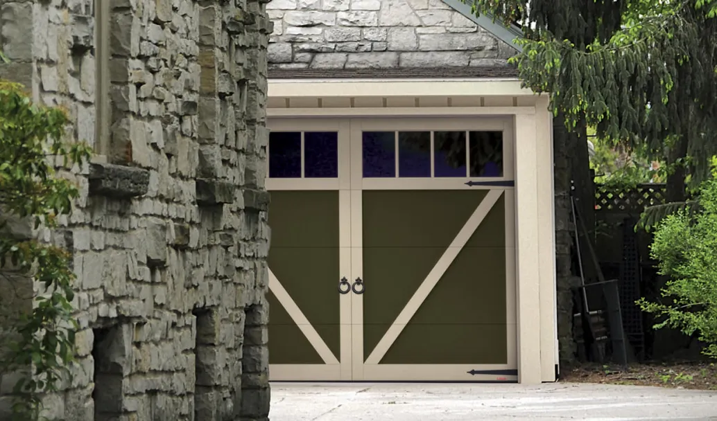 Eastman E-23, 9' x 7', Dark Sand door and Desert Sand overlays, Panoramic 4 vertical lites windows