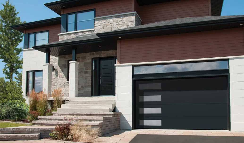 Flush, 12' x 7', Black, window layout: Left-side Harmony, Masterline glass