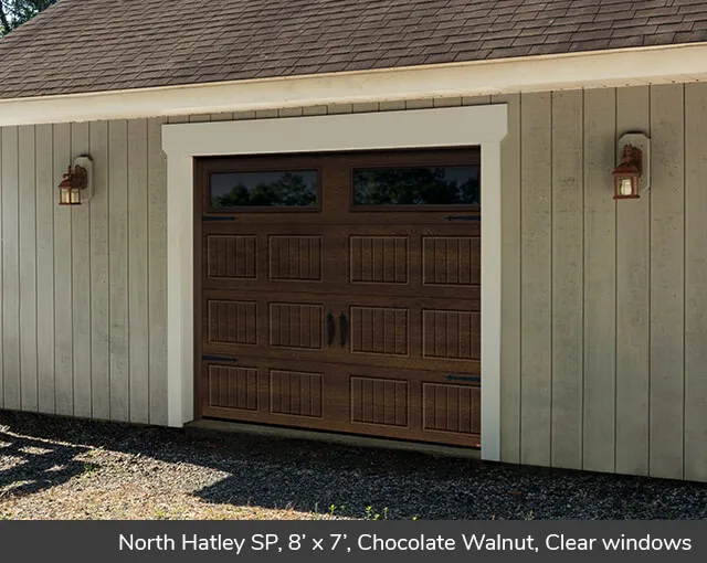 carriage garage doors no windows curb appeal north hatley sp 8 7 chocolate walnut clear windows sp design from garaga garage doors carriage garage doors no windows curb appeal north hatley sp 8 7 chocolate walnut clear windows sp design from garaga garage doors