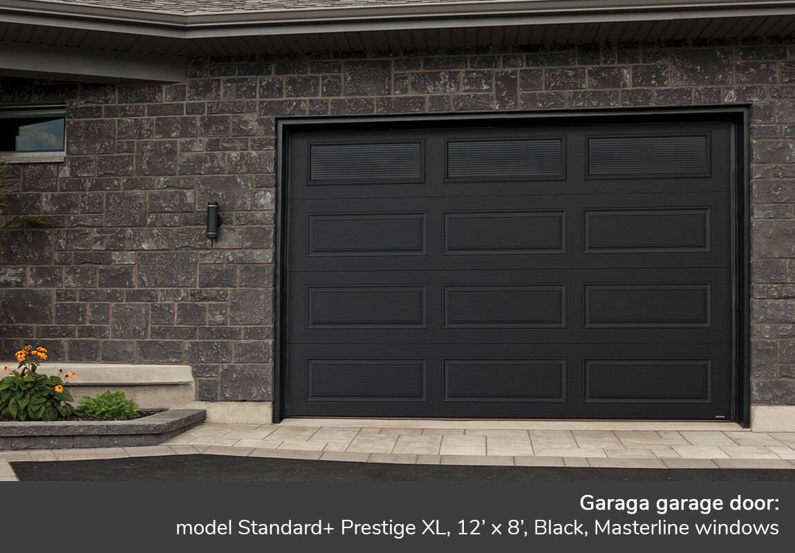 Garaga garage door: Model Standard+ Prestige XL, 12' x 8', Black, Masterline windows