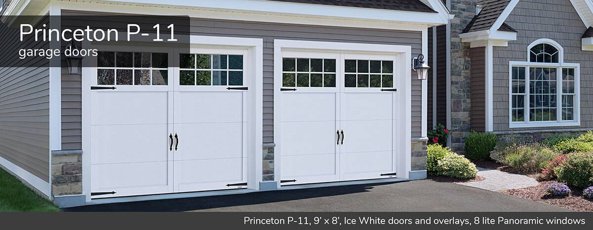 Princeton P-11, 9' x 8', Ice White doors and overlays, 8 lite Panoramic windows