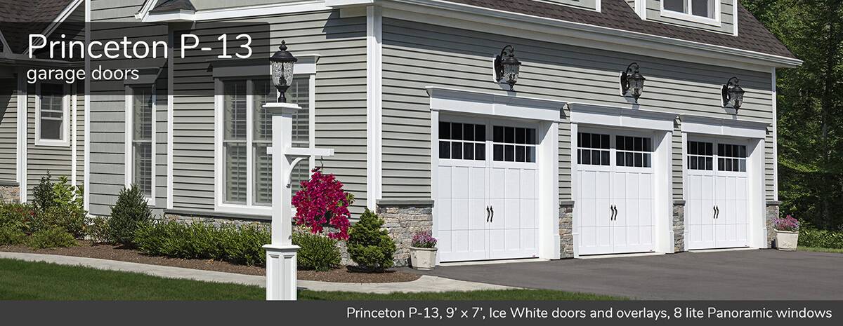 Princeton P-13, 9' x 7', Ice White doors and overlays, 8 lite Panoramic windows