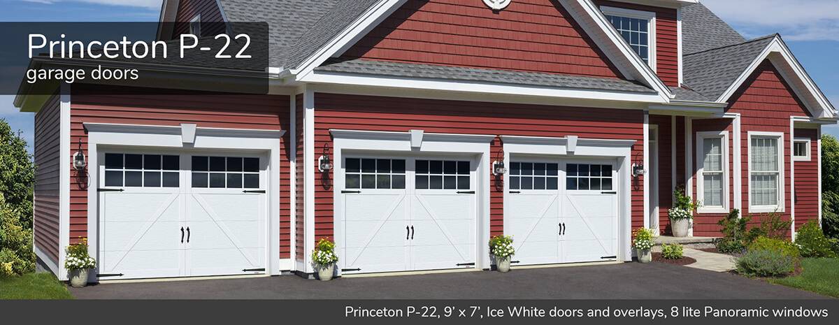 Princeton P-22, 9' x 7', Ice White doors and overlays, 8 lite Panoramic windows
