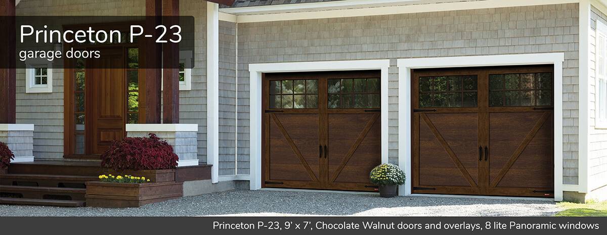 Princeton P-23, 9' x 7', Chocolate Walnut doors and overlays, 8 lite Panoramic windows