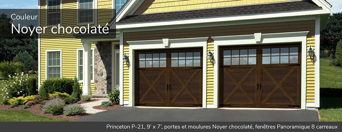 Princeton P-21, 9' x 7', porte et moulures Noyer chocolaté, fenêtres Panoramique 8 carreaux