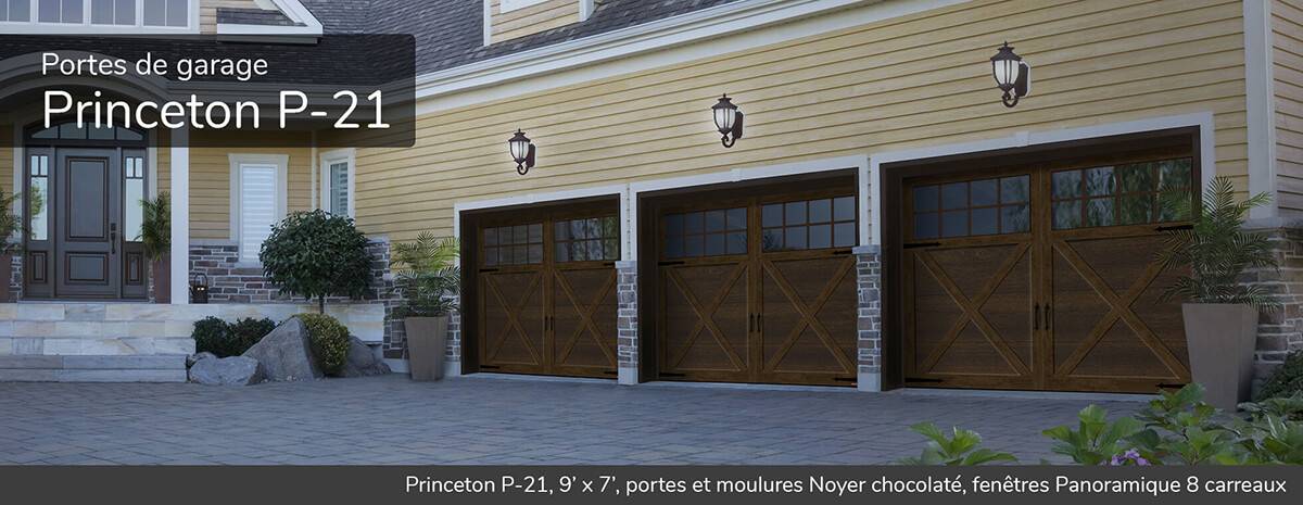 Princeton P-21, 9' x 7', portes et moulures Noyer chocolaté, fenêtres Panoramique 8 carreaux
