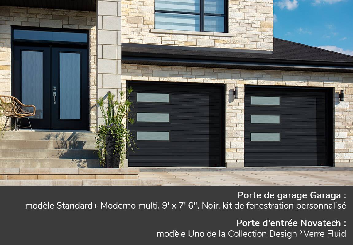 Porte de garage Garaga: Standard+ Moderno Multi, 9' x 7' 6", Noir, kit de fenestration personnalisé