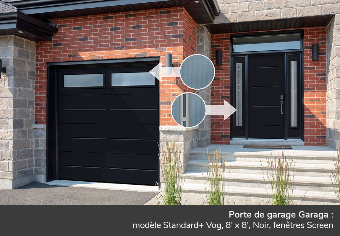 Porte de garage Garaga: Standard+ Vog, 8' x 8', Noir, fenêtres Screen