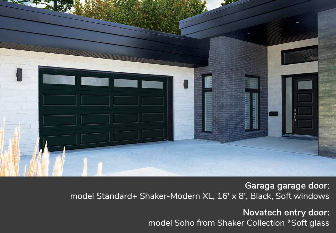 Garaga garage door: Standard+ Shaker-Modern XL, 16' x 8', Black, soft windows