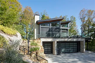 California Nature, 6' x 8'6" and 16' x 8'6", Black, Full vision door, Sandblasted glass