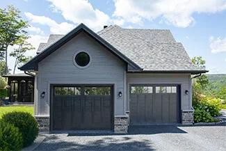 Eastman E-13, 9' x 7', Black doors and overlays, 4 vertical lite Panoramic windows