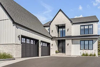 Princeton P-31, 10' x 8', Black doors and overlays, 4 lite Panoramic windows with Clear glass